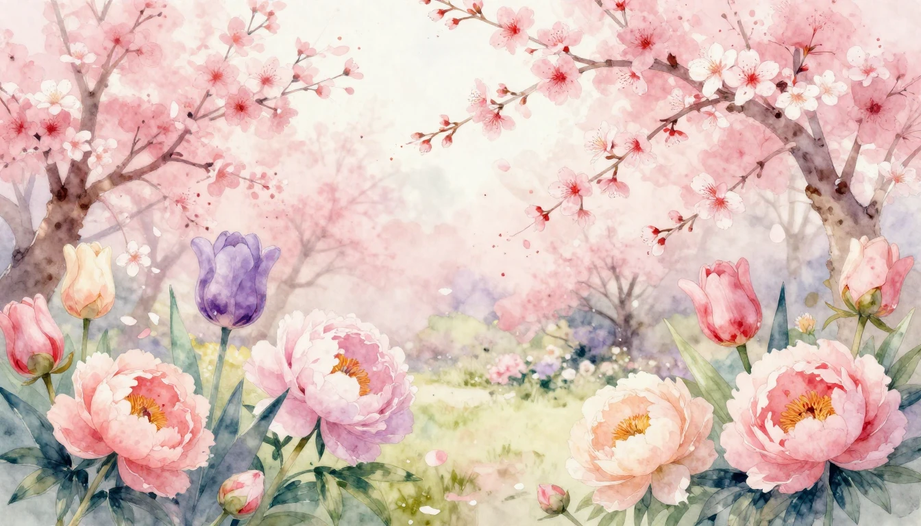 A beautiful and delicate watercolor painting of a blooming s...