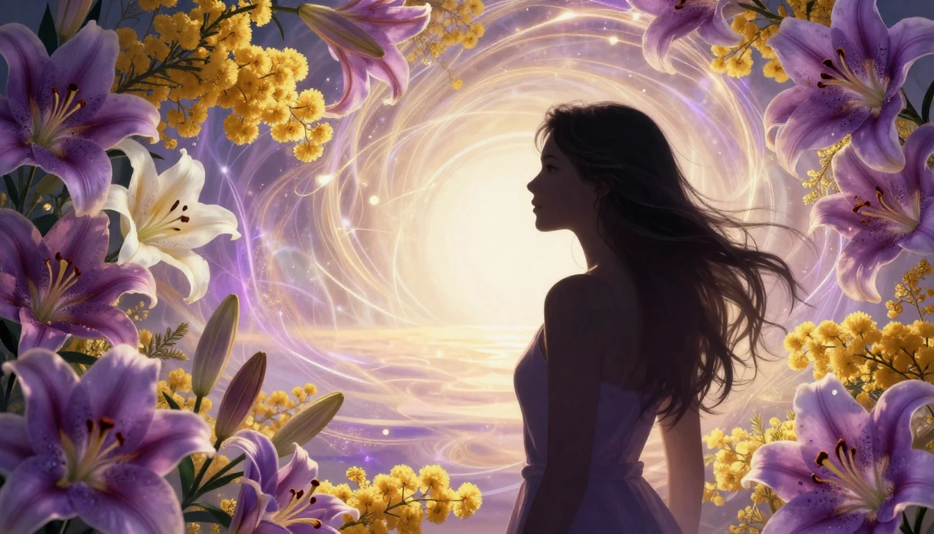 A vibrant and symbolic composition featuring a silhouette of...