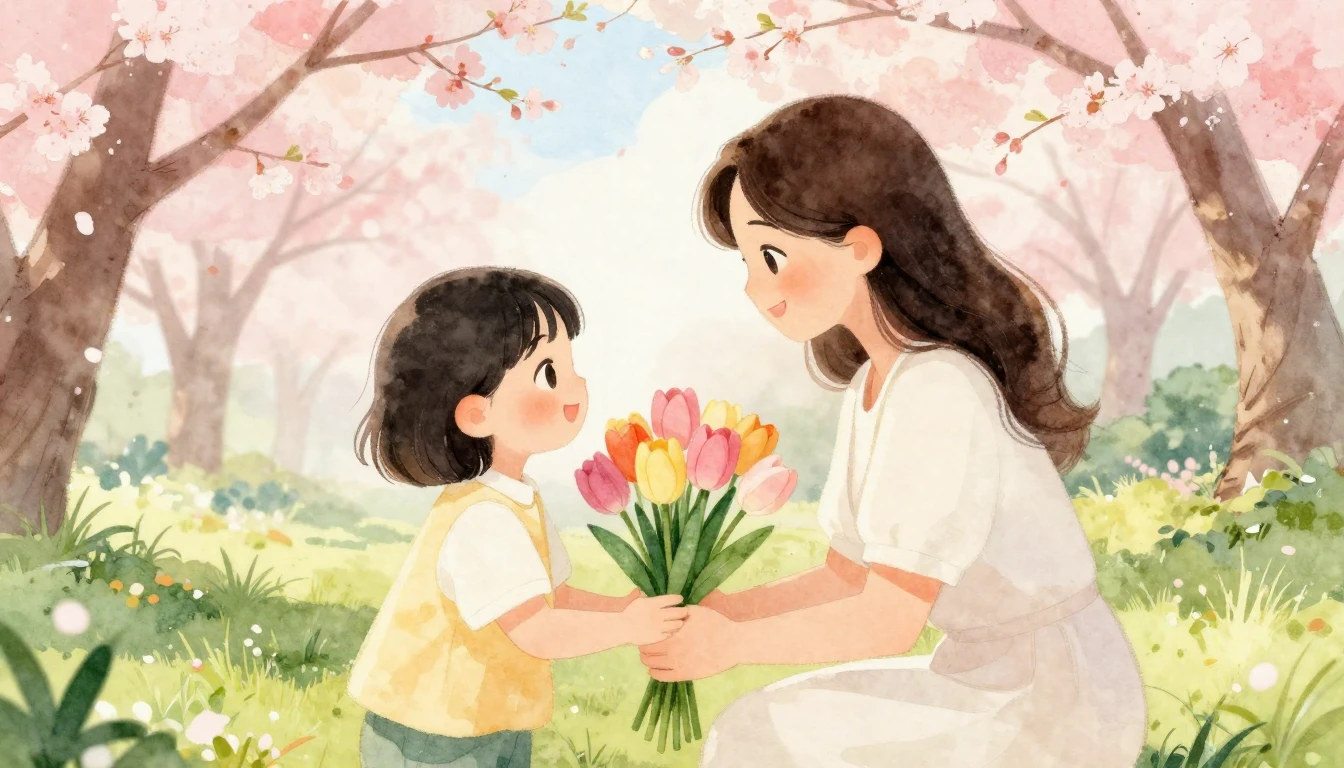 A heartwarming watercolor illustration depicting a loving mo...