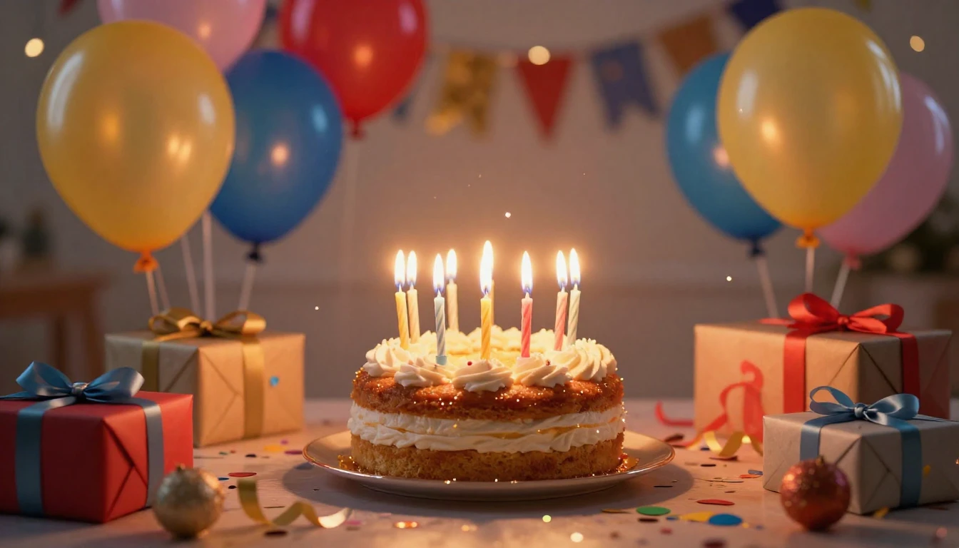 A festive and colorful birthday celebration scene, featuring...