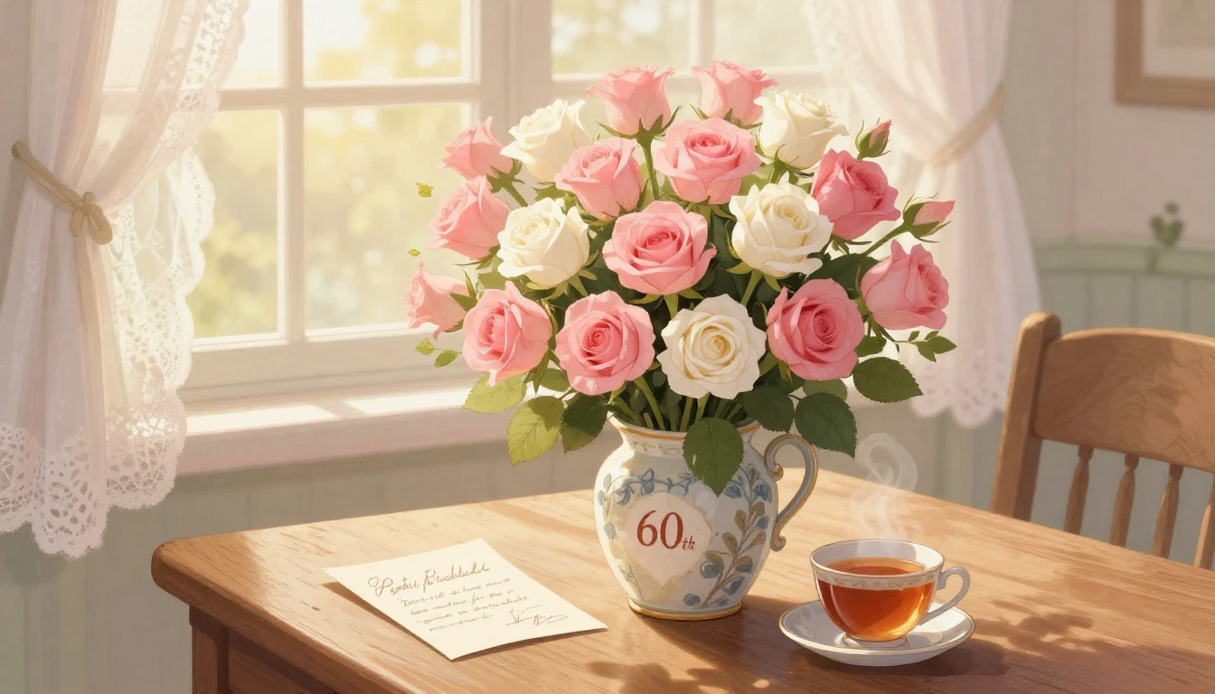 A beautiful, heartwarming illustration for a 60th birthday c...