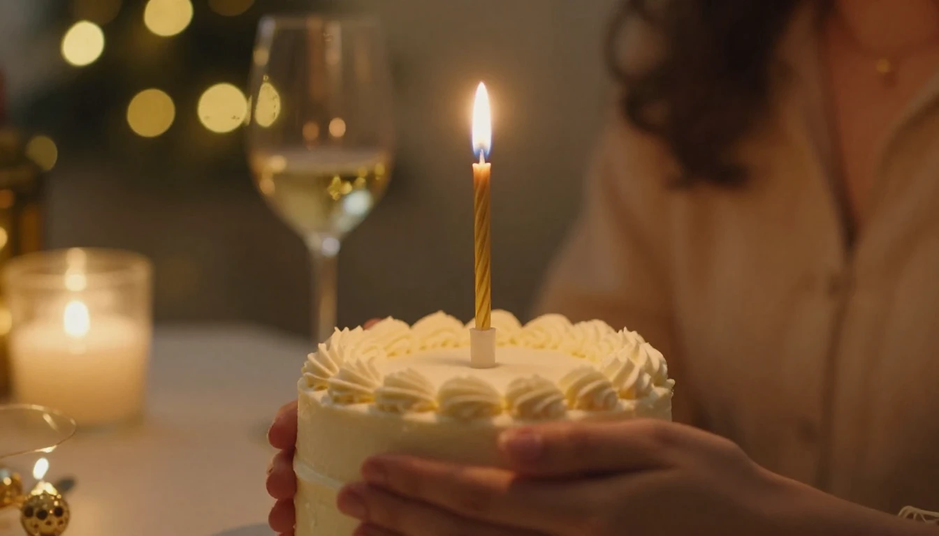 A romantic and warm birthday atmosphere, a close-up of a sma...