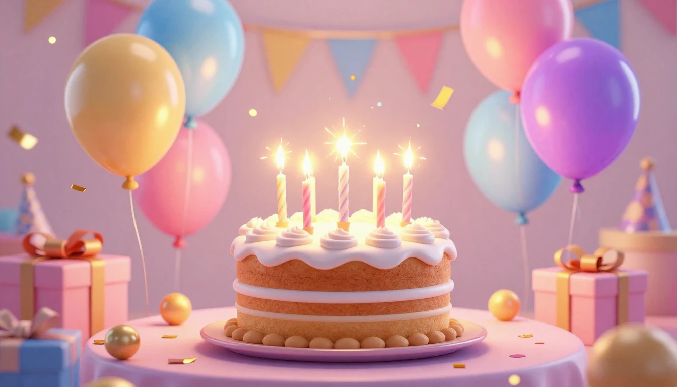 A festive and joyful birthday celebration scene. In the cent...