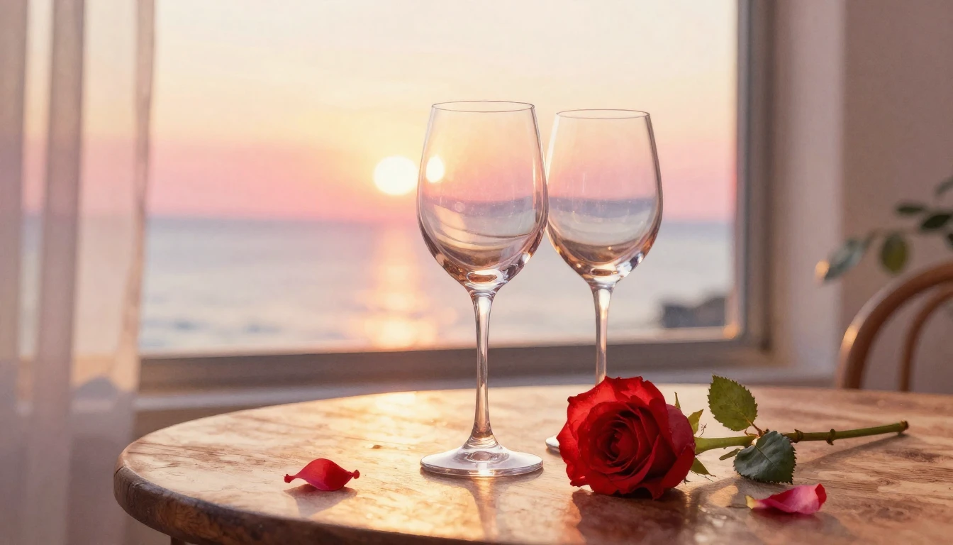 A beautiful watercolor painting of two elegant wine glasses ...