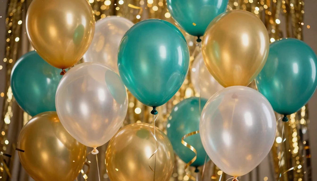 A festive scene featuring a cluster of glossy, translucent b...