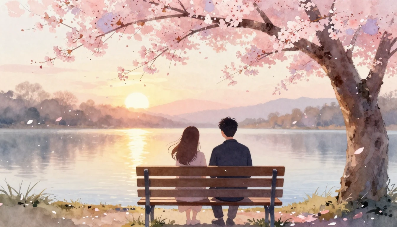 A delicate watercolor painting depicting two stylized silhou...