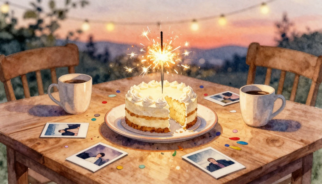 A cozy, intimate watercolor painting of a rustic wooden tabl...