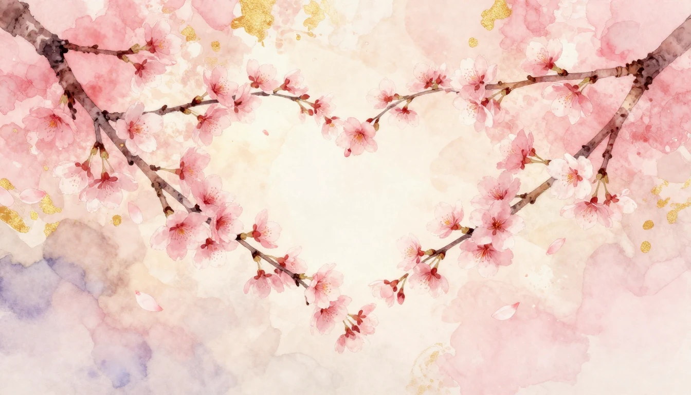 A soft watercolor painting of two delicate cherry blossom br...