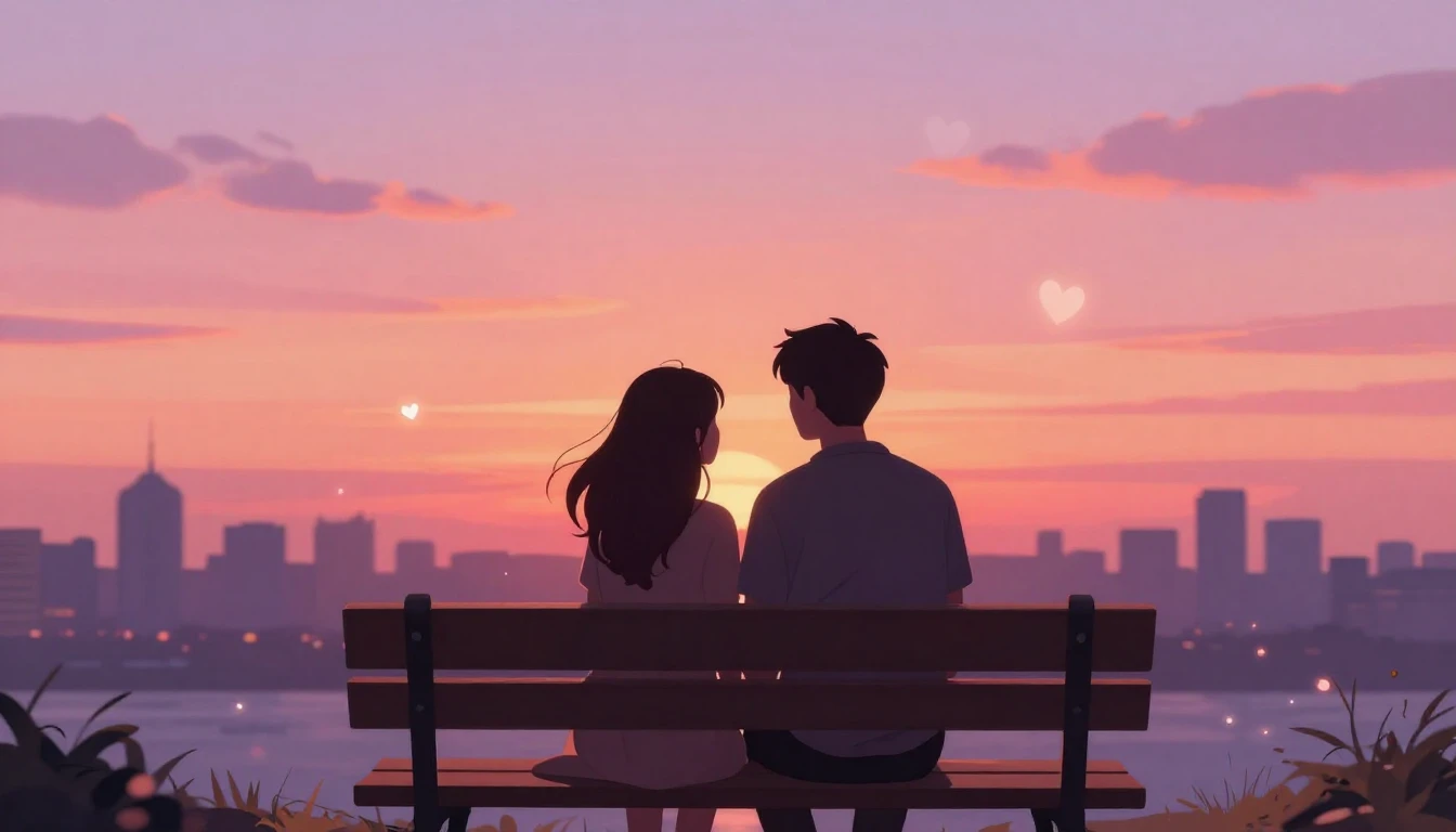 A romantic and serene digital art illustration of a silhouet...