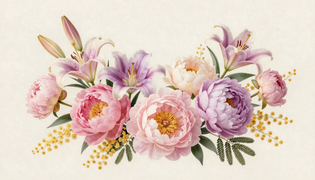 A beautiful and delicate composition of blooming flowers lik...