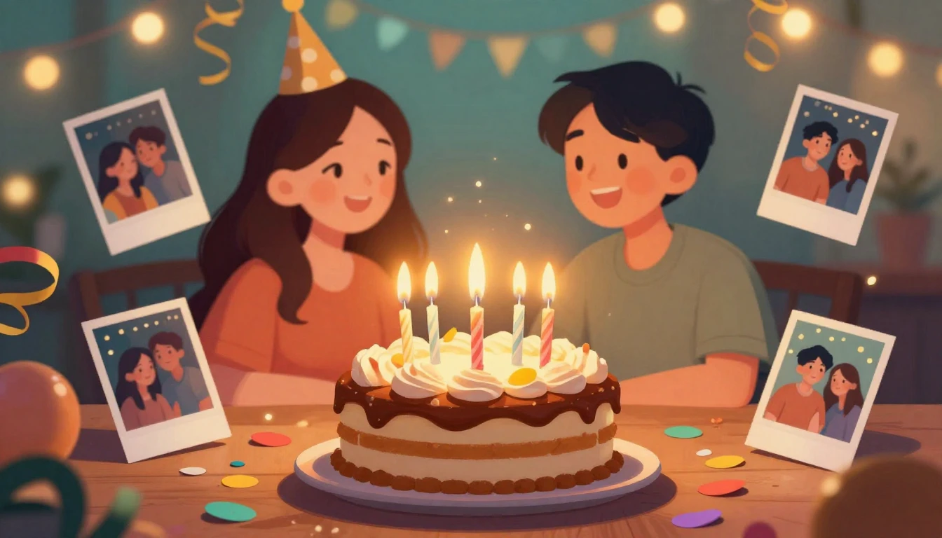 A vibrant and heartwarming illustration celebrating a birthd...