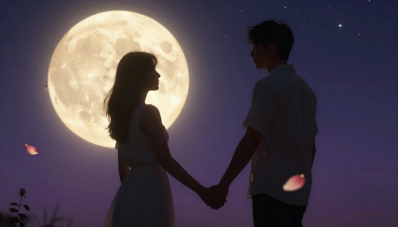 A romantic and atmospheric scene focusing on emotion and con...