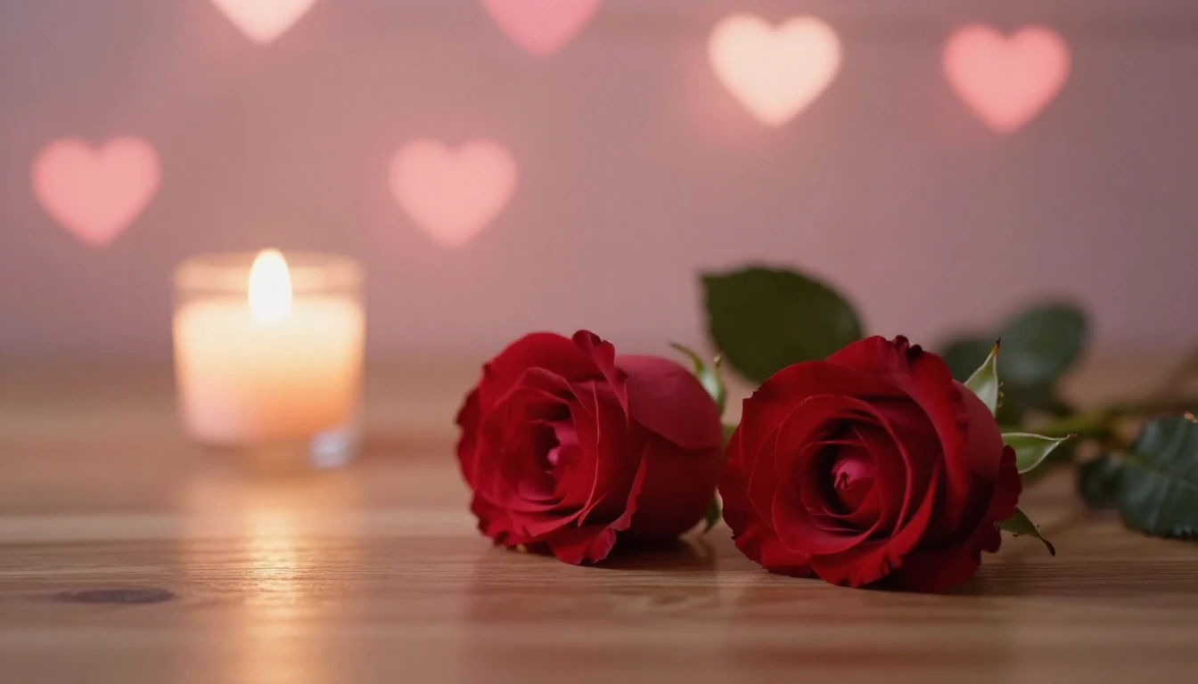 A soft and ethereal scene featuring two delicate red roses l...