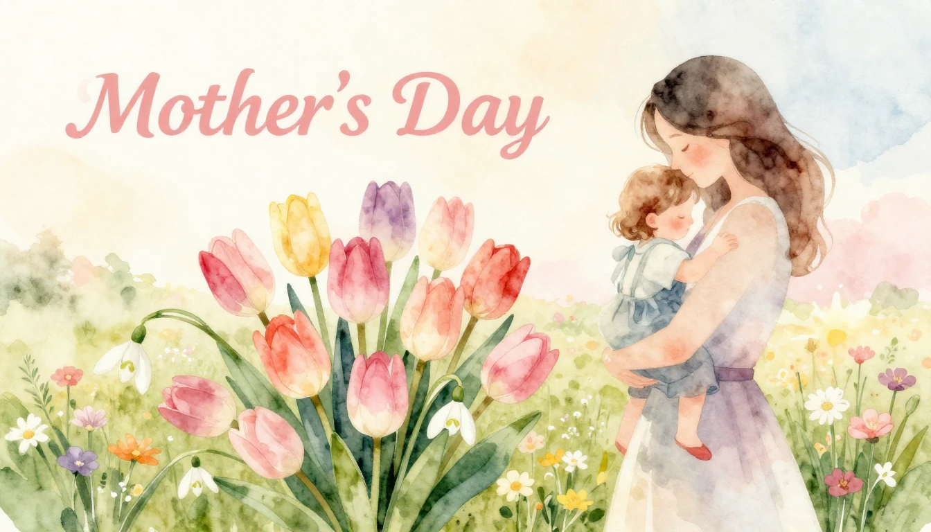 A heartwarming watercolor illustration for a Mother's Day so...