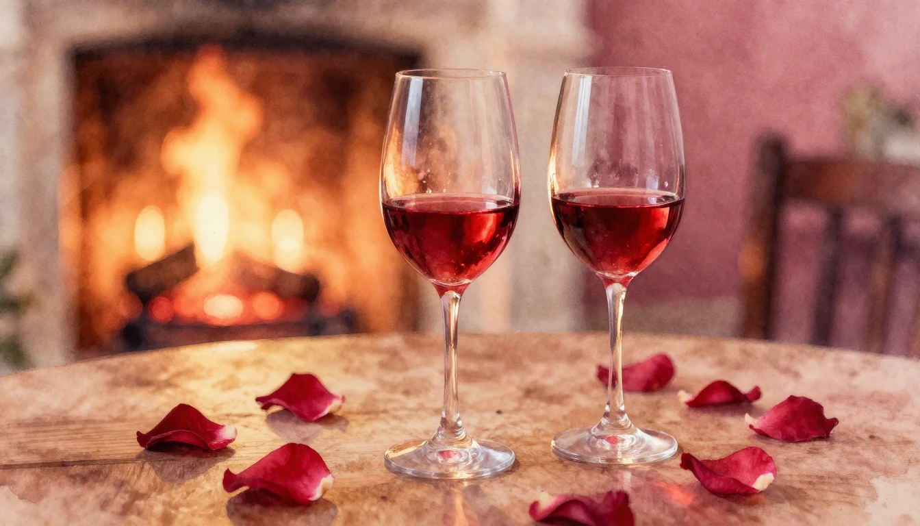 A soft watercolor painting of two elegant wine glasses on a ...