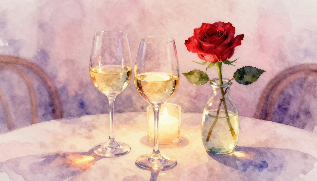 A beautiful watercolor painting of a cozy, romantic setting....