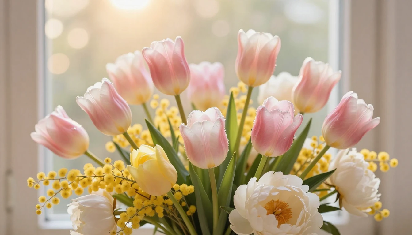 A breathtaking spring scene featuring a lush bouquet of deli...