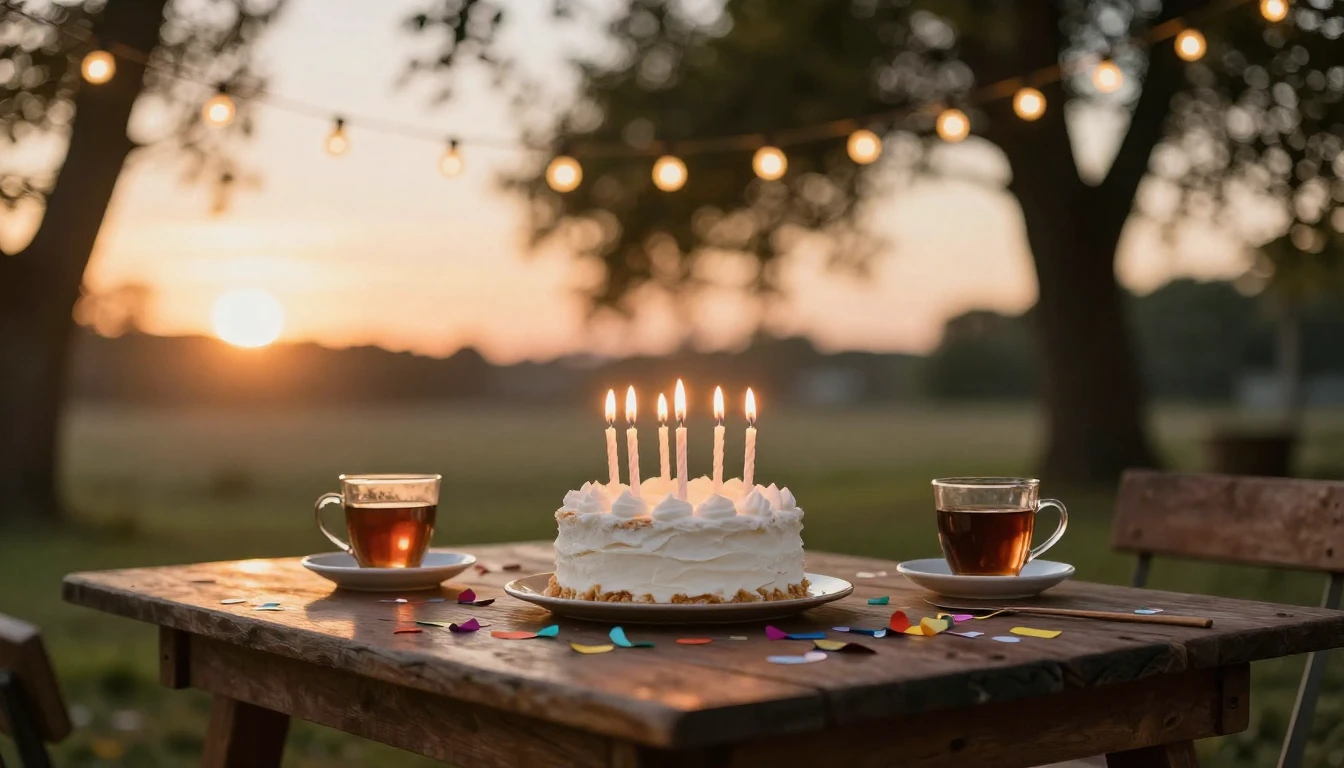 A warm and inviting scene of a birthday celebration outdoors...