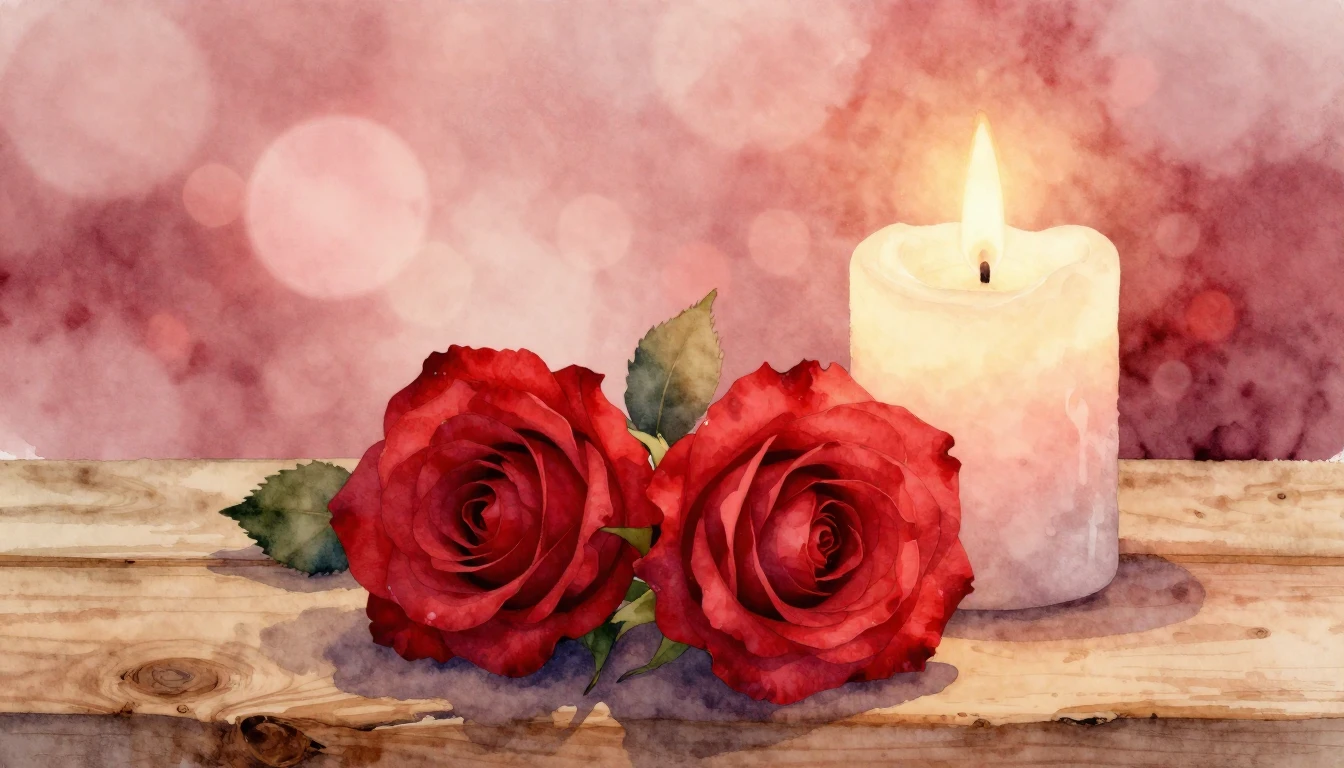 A delicate watercolor illustration of two intertwined red ro...