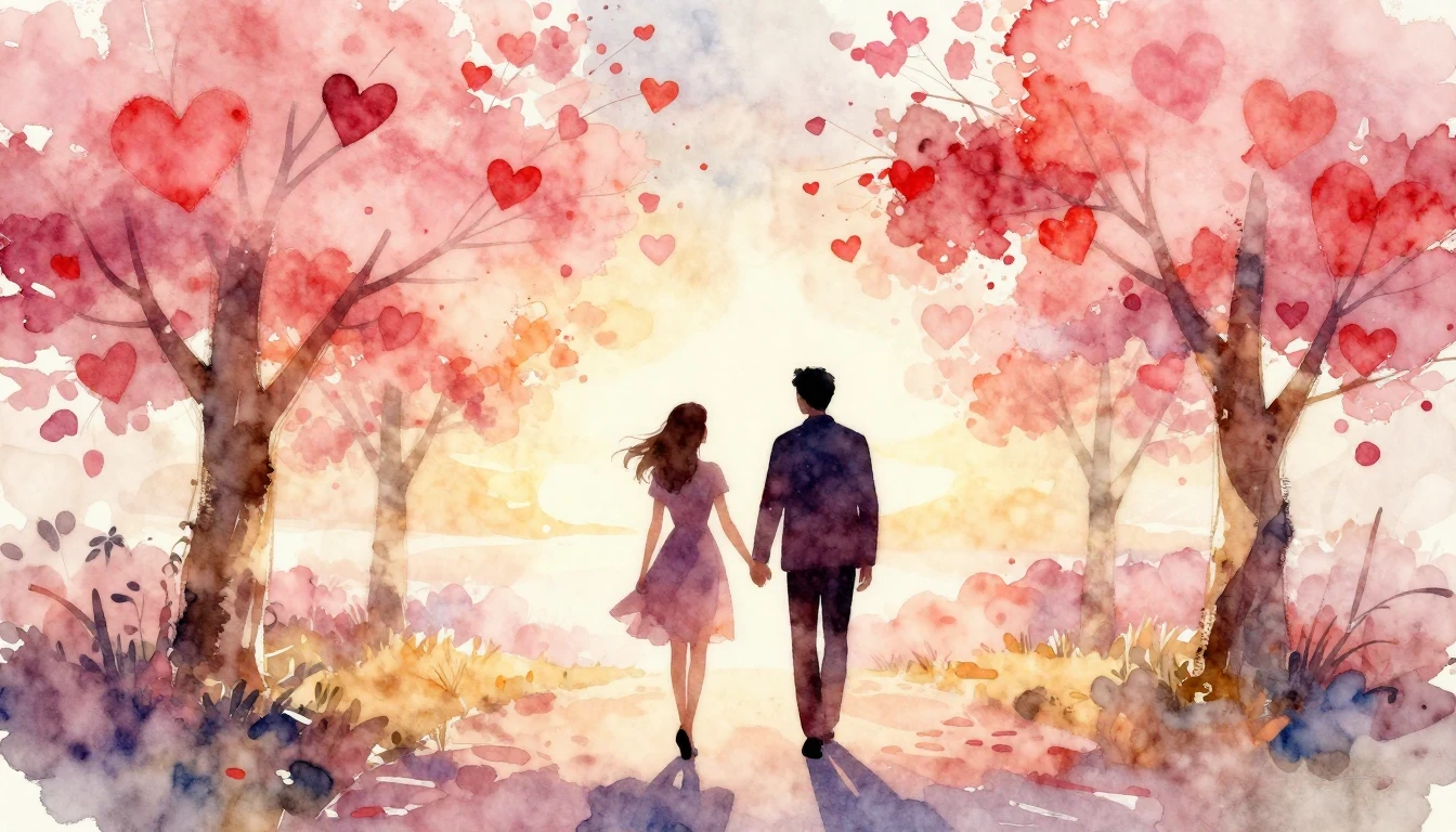 A romantic and dreamy watercolor painting for Valentine's Da...