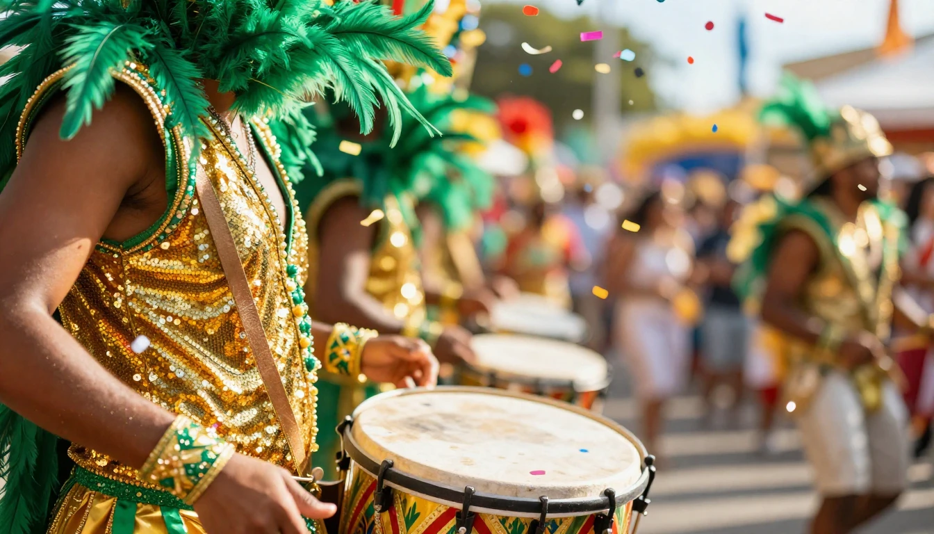 A vibrant and cinematic close-up of a traditional carnival s...