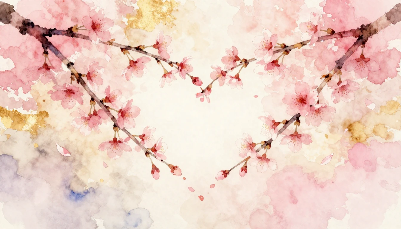 A beautiful watercolor painting of two delicate cherry bloss...