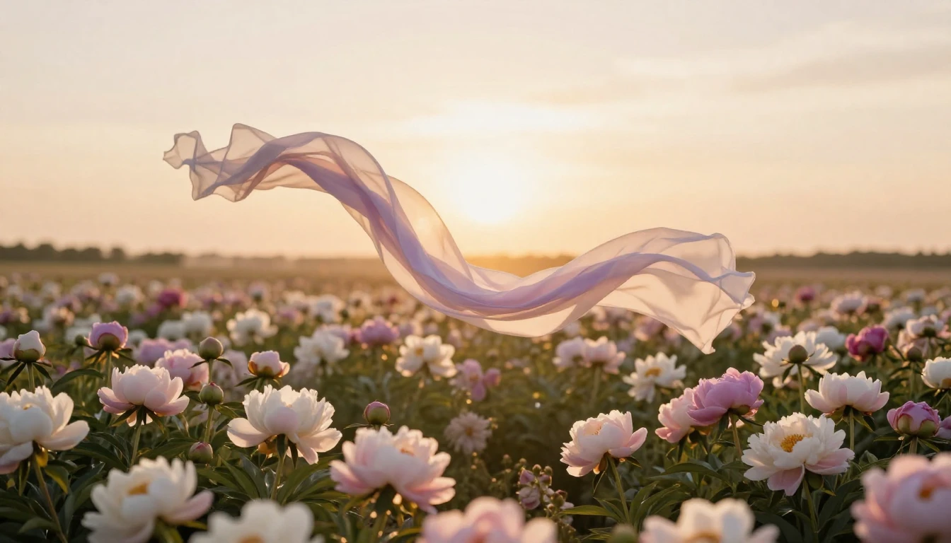 A breathtaking landscape featuring a field of delicate bloom...