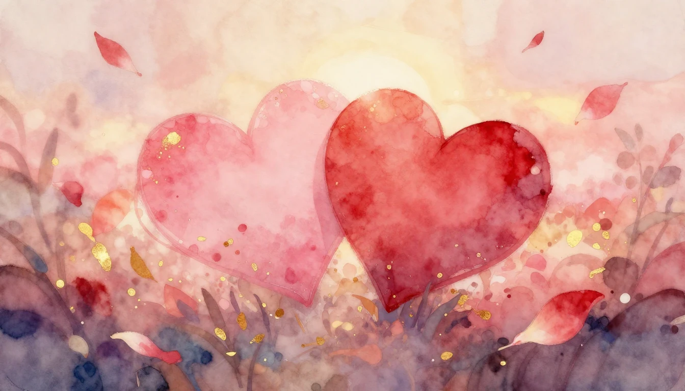 A romantic and ethereal watercolor painting depicting two st...