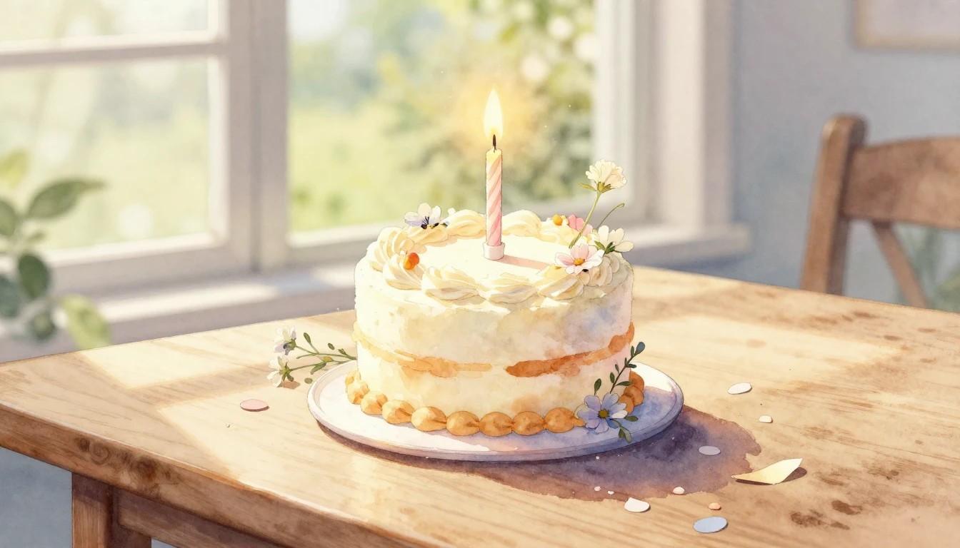 A beautiful watercolor painting of a small, elegant birthday...