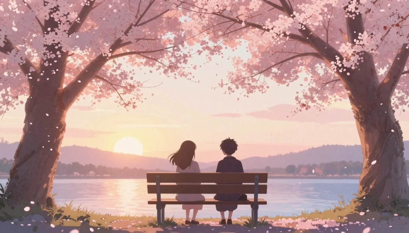 A soft and dreamy scene depicting two delicate silhouettes s...