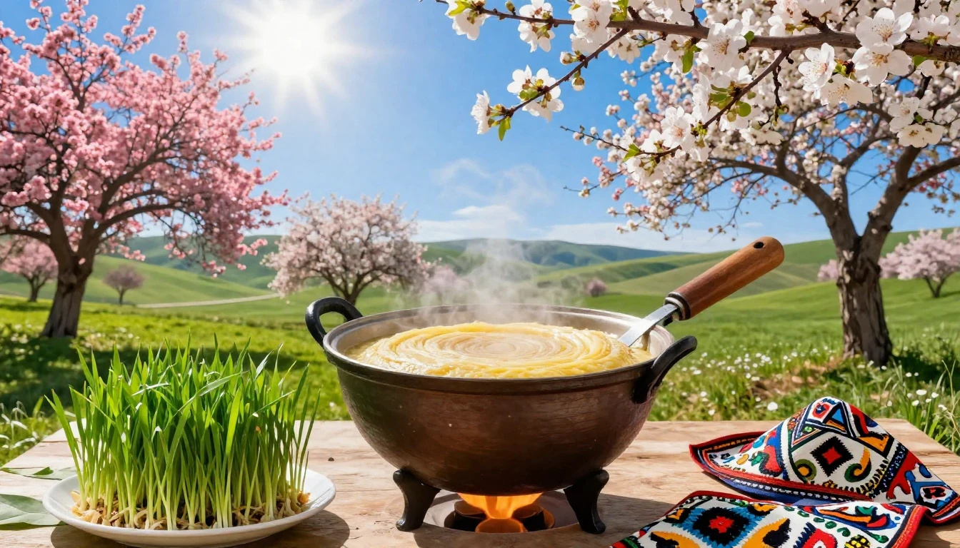 A vibrant and festive scene celebrating Navruz, the arrival ...