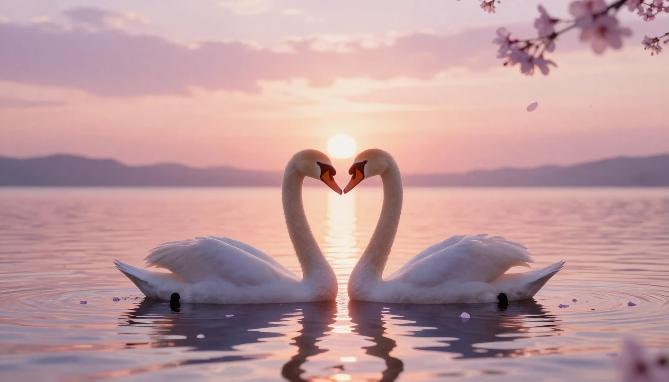 A dreamy and ethereal scene featuring two delicate silhouett...