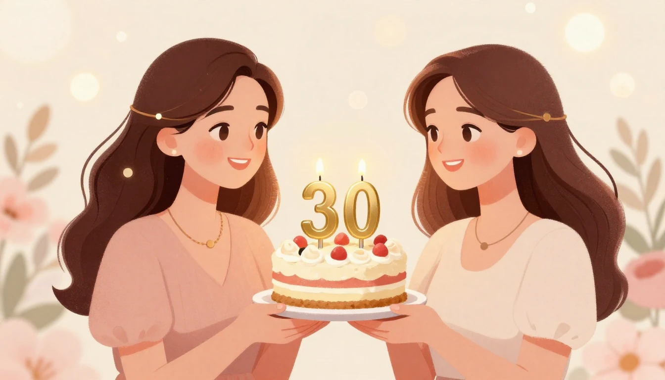 A warm and celebratory illustration of a woman turning thirt...