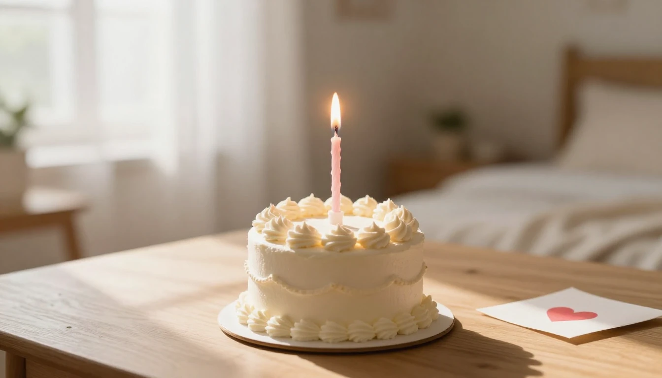 A warm and cozy romantic scene, close-up of a small birthday...