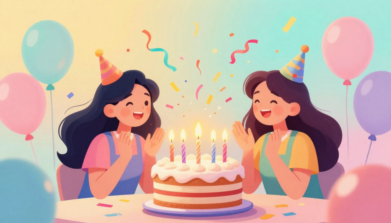 A vibrant digital artwork depicting a joyful birthday celebr...