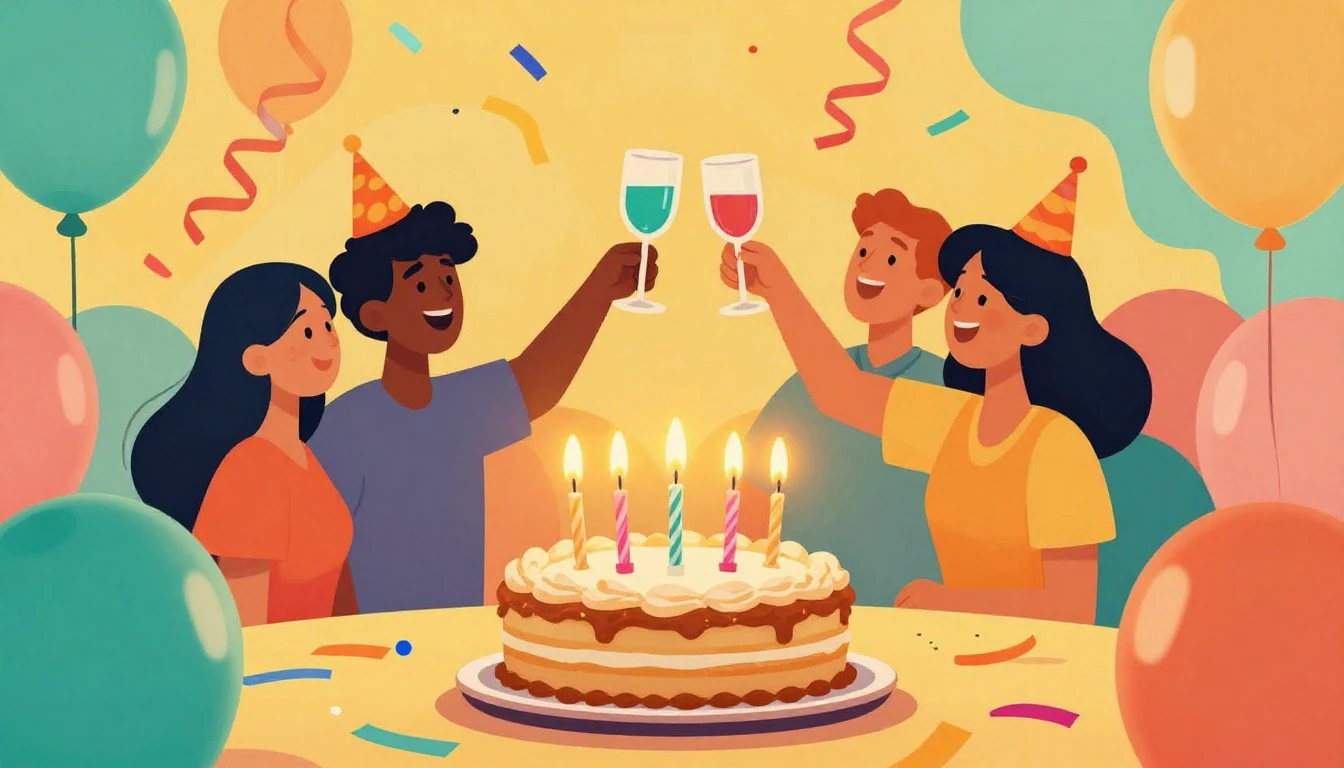 A vibrant and celebratory birthday scene featuring a delicio...