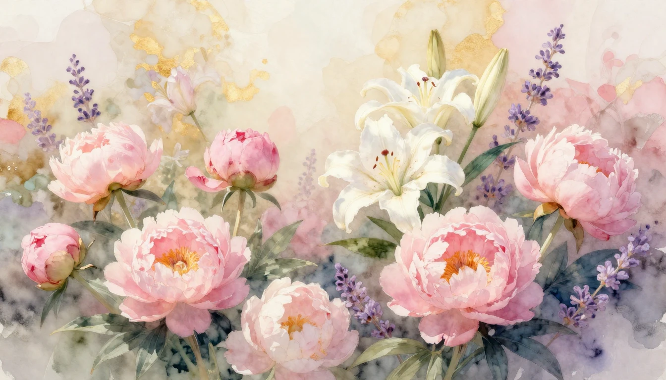 A beautiful watercolor painting of a blooming garden filled ...