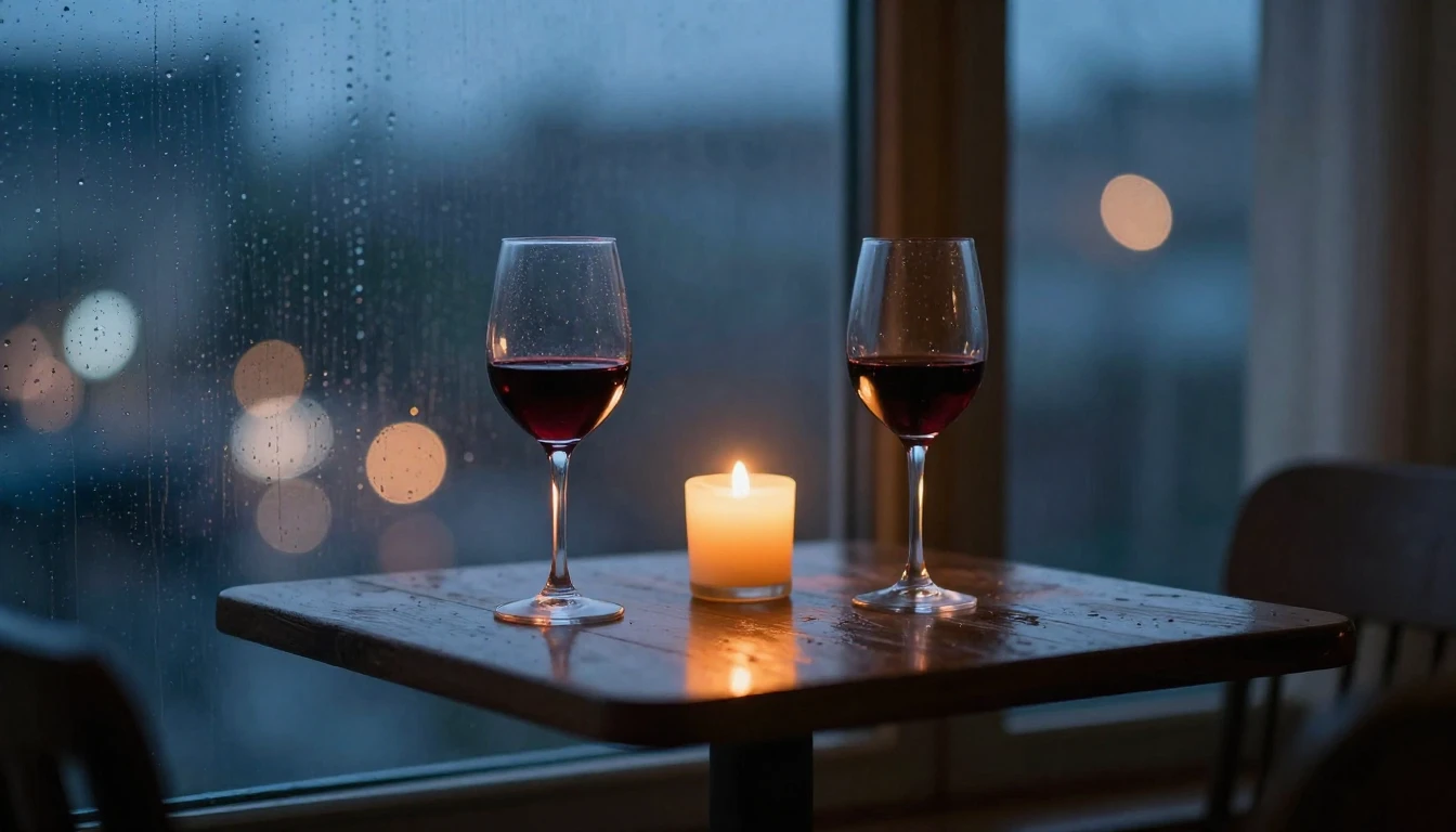 A romantic and intimate composition showing a close-up of a ...