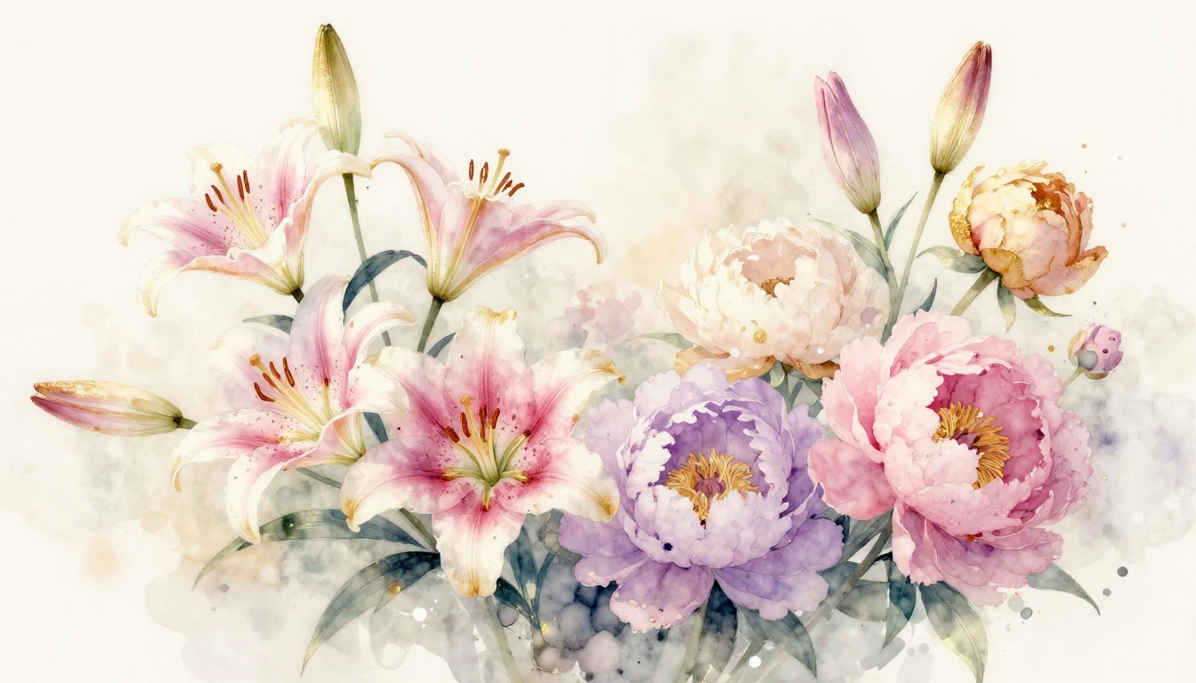 A beautiful watercolor painting of blooming flowers like lil...