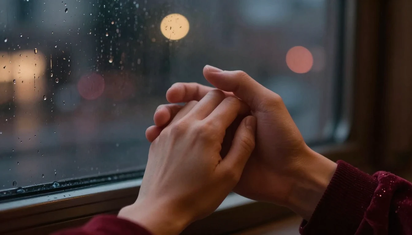 A romantic and atmospheric illustration depicting a close-up...