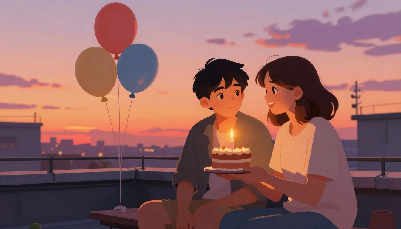 A warm and festive illustration showing two friends sitting ...