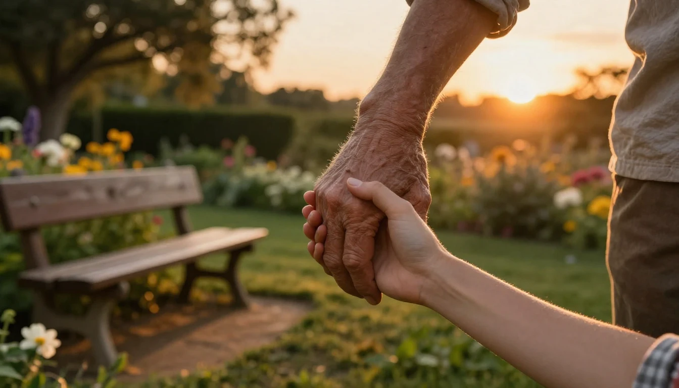 A serene and heartwarming scene depicting an older man's han...