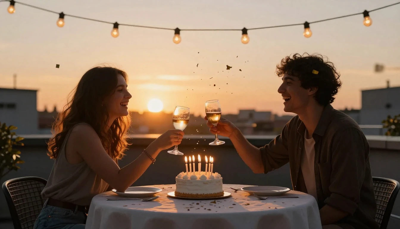 A warm and inviting scene of a birthday celebration on a roo...