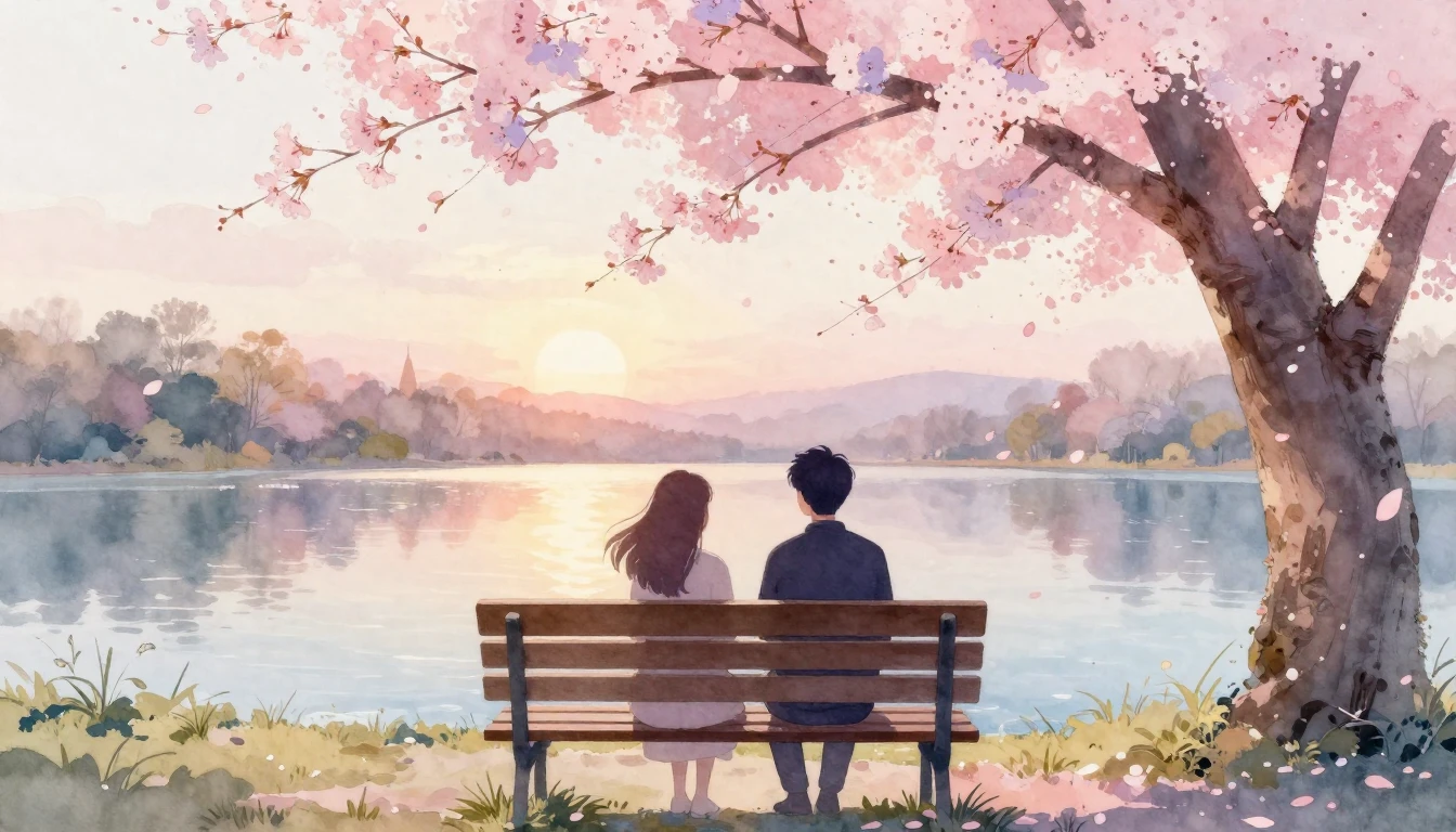 A beautiful watercolor painting depicting two stylized silho...