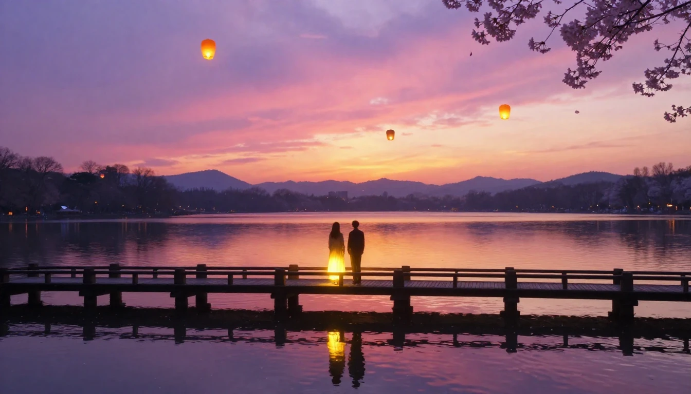 A breathtakingly beautiful scene of two glowing silhouettes ...