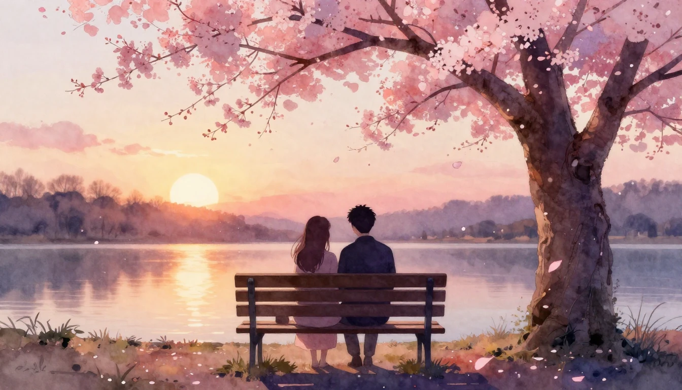 A delicate watercolor painting of two intertwined silhouette...