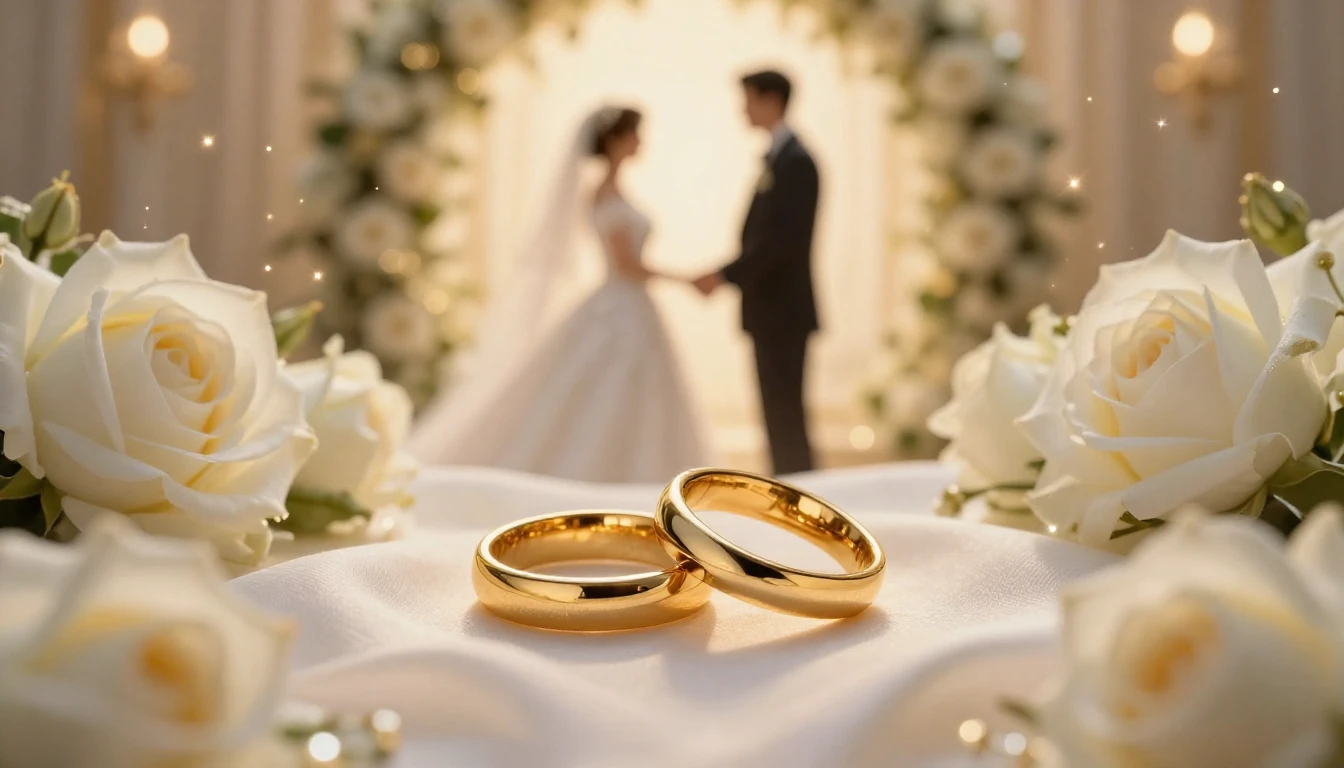 A romantic and celebratory image symbolizing a wedding. Clos...