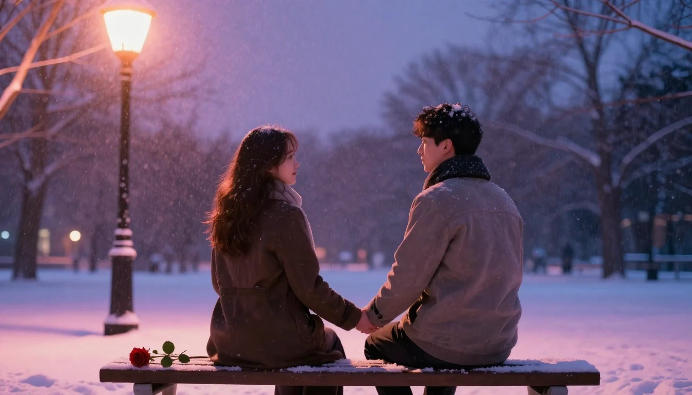 A romantic and intimate scene of a couple holding hands on a...