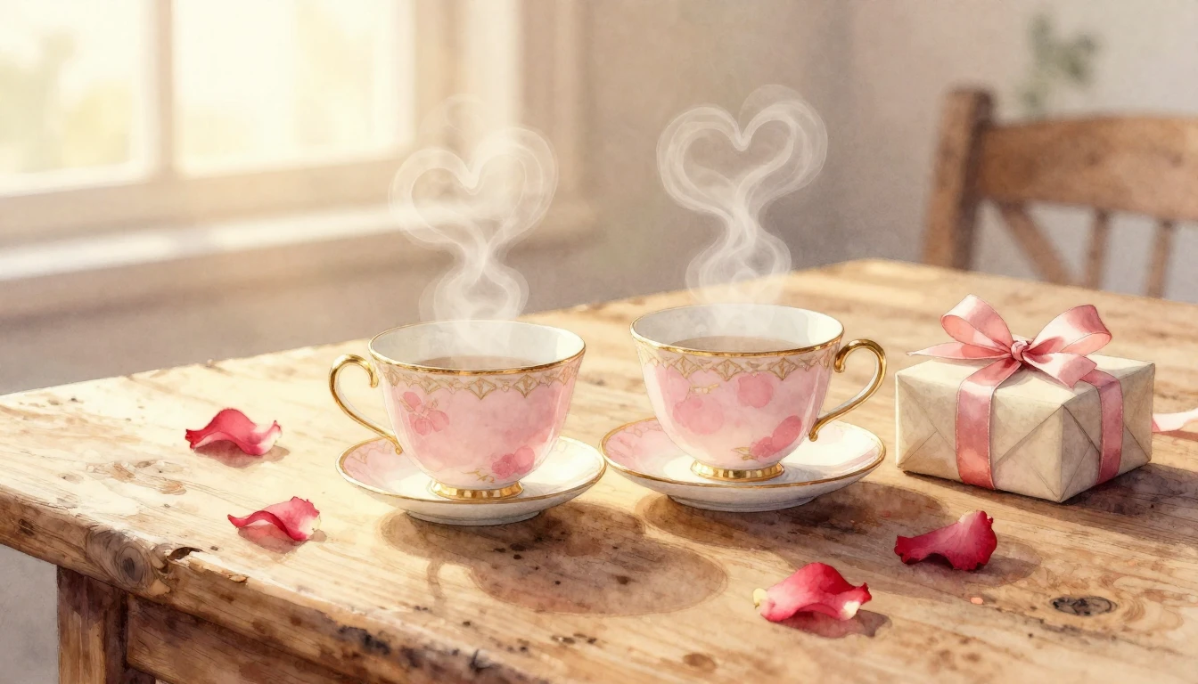 A beautiful watercolor painting of two delicate porcelain cu...