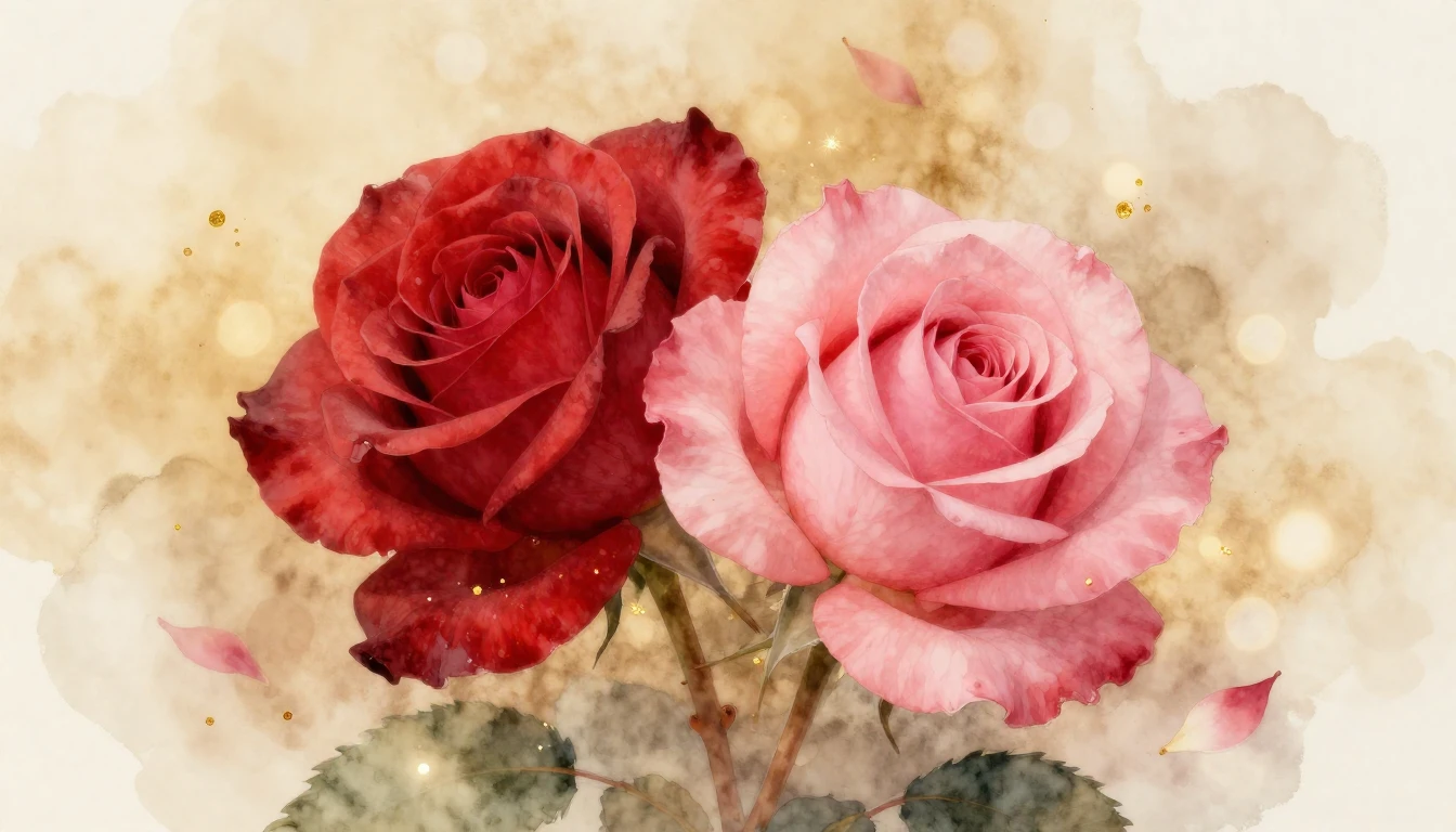 A beautiful and delicate watercolor painting of two intertwi...